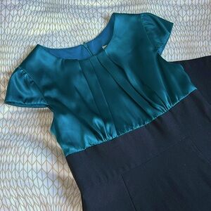 Dressbarn formal or work dress-green charmeuse w/black a-line bottom, size 10